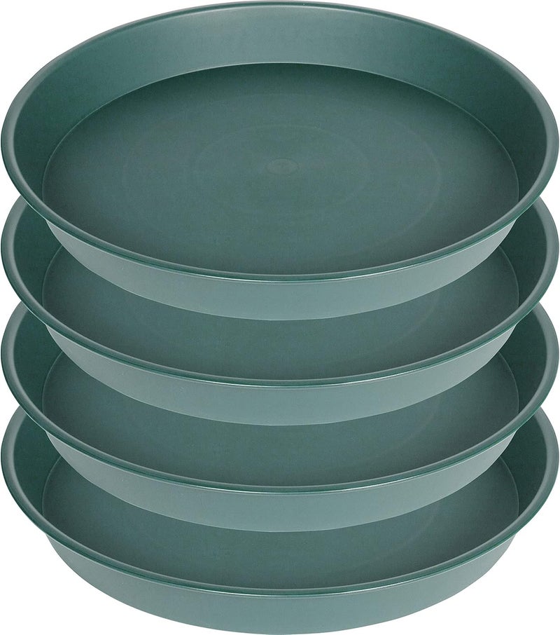 Bleuhome 4 Pack of 14 inch Plant Saucer, Heavy Duty Round Plant Trays for Pots, Plastic Plant Water Tray, Bird Bath Bowls, Plant Saucers for Indoors, Drip Trays for Planter 12-14" (14", Green) - Image 1